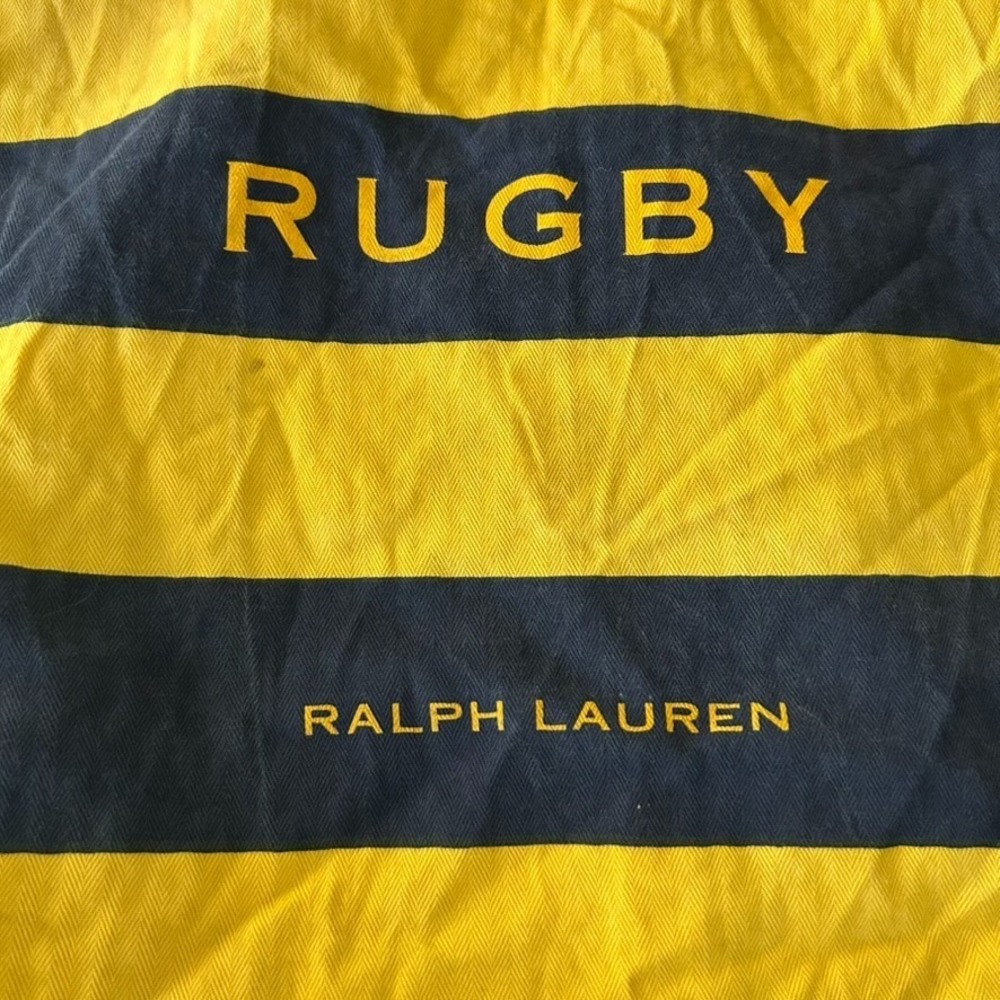 Vintage Rugby by Ralph Lauren Canvas Tote Bag Navy Yellow Stripes Logo - Picture 3 of 15